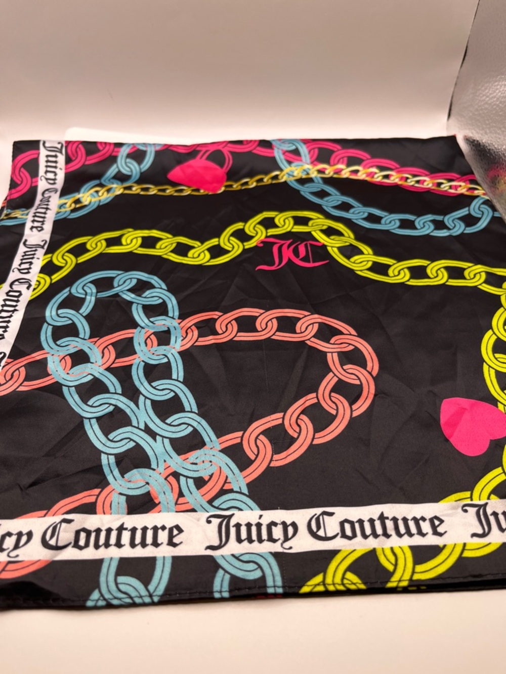 Juicy Couture Black Scarf with Neon Chain Print - Picture 14 of 15